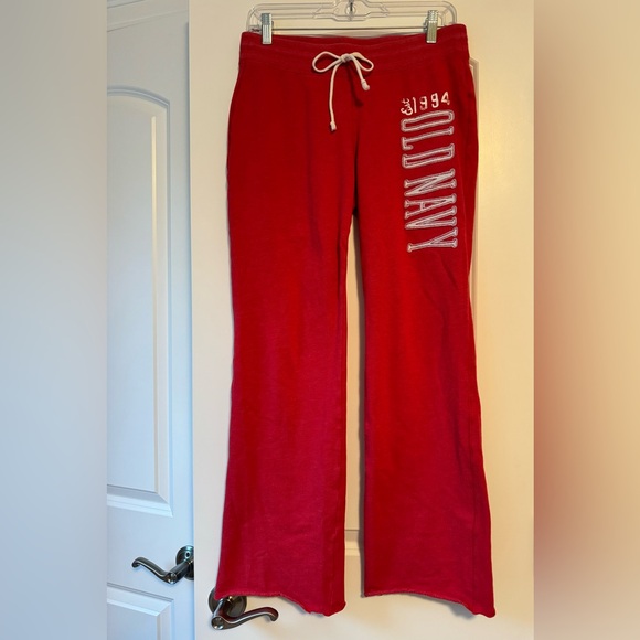 Old Navy Pants - Red Vintage Logo Sweatpants EUC Wide Leg Flare Bootcut Training Track Pants Y2k